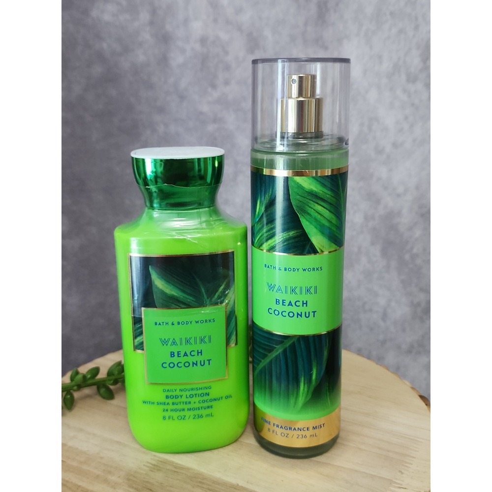 Bath & Body Works Waikiki Beach Coconut Set Body Lotion & Mist 8 fl oz NEW